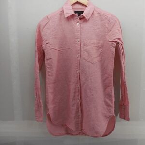 J Crew Shirt Womens 00 Pink Button Down Long Sleeve Linen Blend Pocket Casual